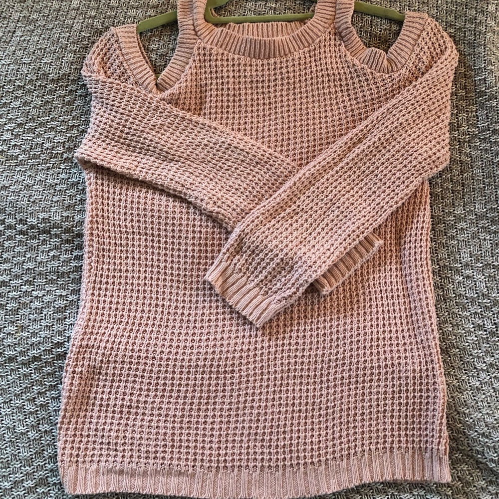 LA Hearts knit light pink cut out shoulder sweater